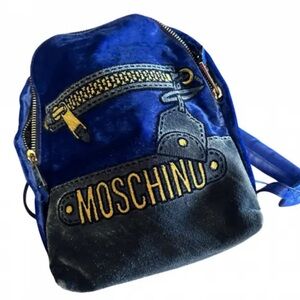 Moschino Navy and Black Velvet Mini Backpack